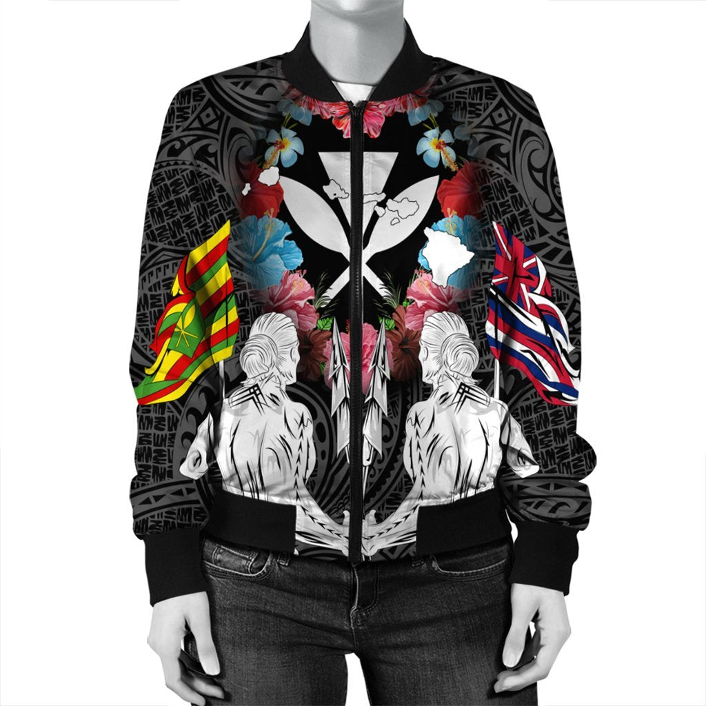 Hawaii Map Kanaka Two Men Holding Flag Bomber Jacket - AH - Polynesian Pride
