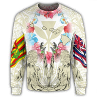 Hawaii Map Kanaka Two Men Holding Flag Sweatshirt Beige - AH - Polynesian Pride