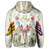 Hawaii Map Kanaka Two Men Holding Flag Zip Hoodie Beige - Polynesian Pride