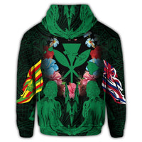 Hawaii Map Kanaka Two Men Holding Flag Hoodie Green - Polynesian Pride