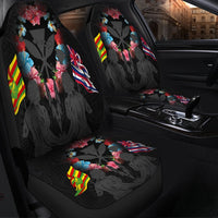 Hawaii Map Kanaka Two Men Holding Flag Car Seat Covers Grey - AH - Polynesian Pride