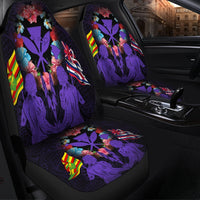 Hawaii Map Kanaka Two Men Holding Flag Car Seat Covers Purple - AH - Polynesian Pride