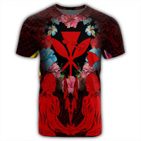 Hawaii Map Kanaka Two Men Holding Flag T Shirt Red - Polynesian Pride