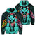 Hawaiian Map Kanaka Two Men Holding Flag Hoodie Turquoise Unisex Art - Polynesian Pride