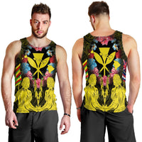 Hawaii Map Kanaka Two Men Holding Flag Tank Top Yellow - AH - Polynesian Pride