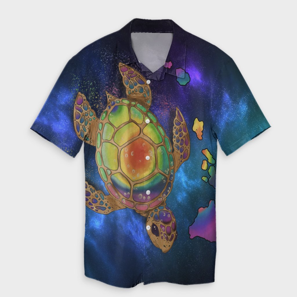 Hawaii Map Turtle Galaxy Hawaiian Shirt - AH - Blue Unisex Black - Polynesian Pride