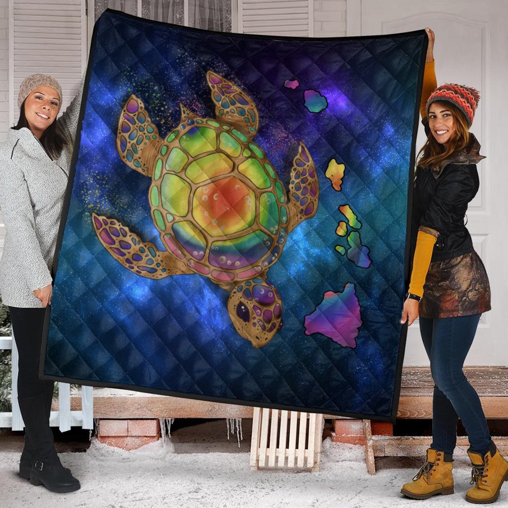 Hawaii Map Turtle Galaxy Premium Quilts - AH - Blue - Polynesian Pride