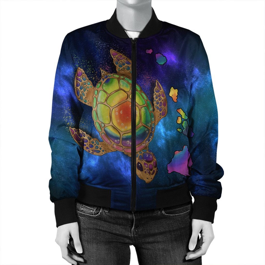 Hawaii Map Turtle Galaxy Bomber Jacket - AH - Blue - Polynesian Pride