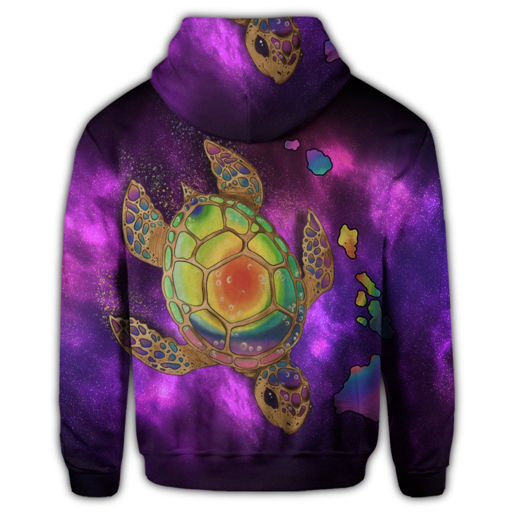 Hawaii Map Turtle Galaxy Zip Hoodie Purple - Polynesian Pride