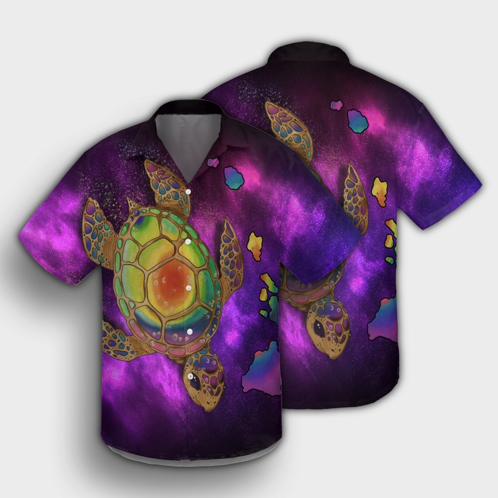 Hawaii Map Turtle Galaxy Hawaiian Shirt - AH - Purple - Polynesian Pride