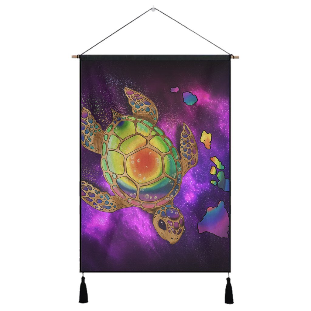 Hawaii Map Turtle Galaxy Hanging Poster - AH - Purple Hanging Poster Cotton And Linen - Polynesian Pride