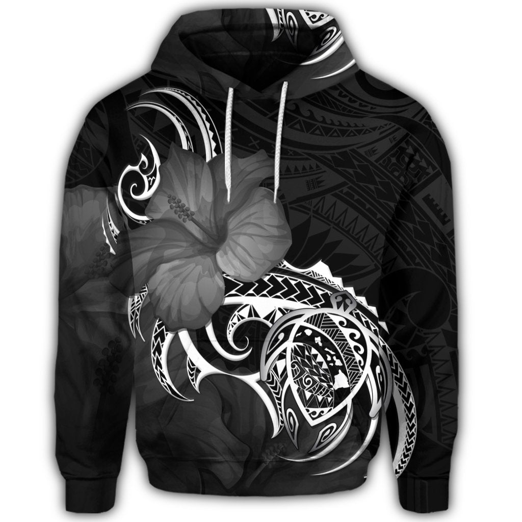 Hawaiian Map Turtle Hibiscus Divise Polynesian Hoodie - Polynesian Pride