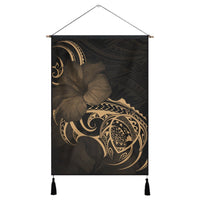 Hawaii Map Turtle Hibiscus Divise Polynesian Hanging Poster Gold - AH Hanging Poster Cotton And Linen - Polynesian Pride