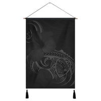 Hawaii Map Turtle Hibiscus Divise Polynesian Hanging Poster Gray - AH Hanging Poster Cotton And Linen - Polynesian Pride
