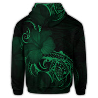 Hawaii Map Turtle Hibiscus Divise Polynesian Zip Hoodie Green - Polynesian Pride