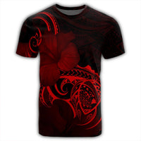 Hawaii Map Turtle Hibiscus Divise Polynesian T Shirt Red - Polynesian Pride