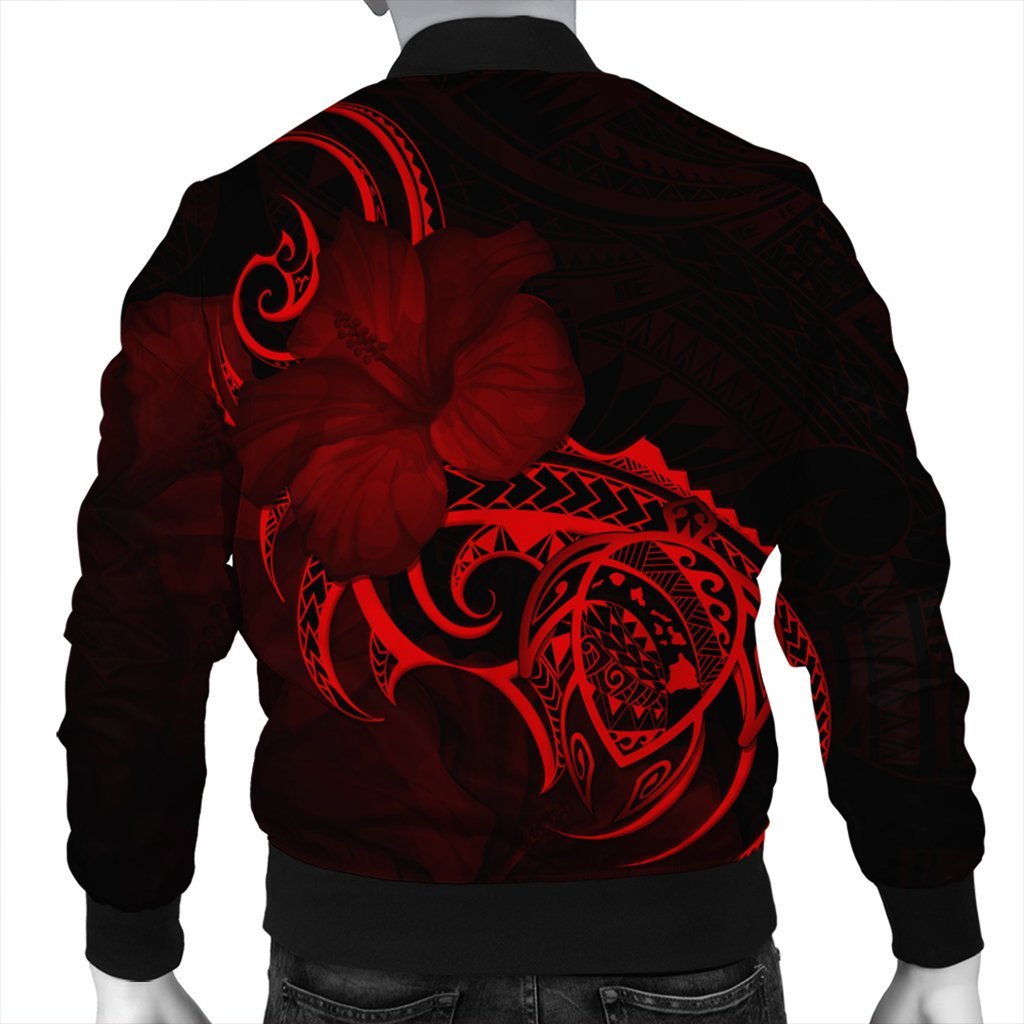 Hawaii Map Turtle Hibiscus Divise Polynesian Bomber Jacket Red - AH - Polynesian Pride
