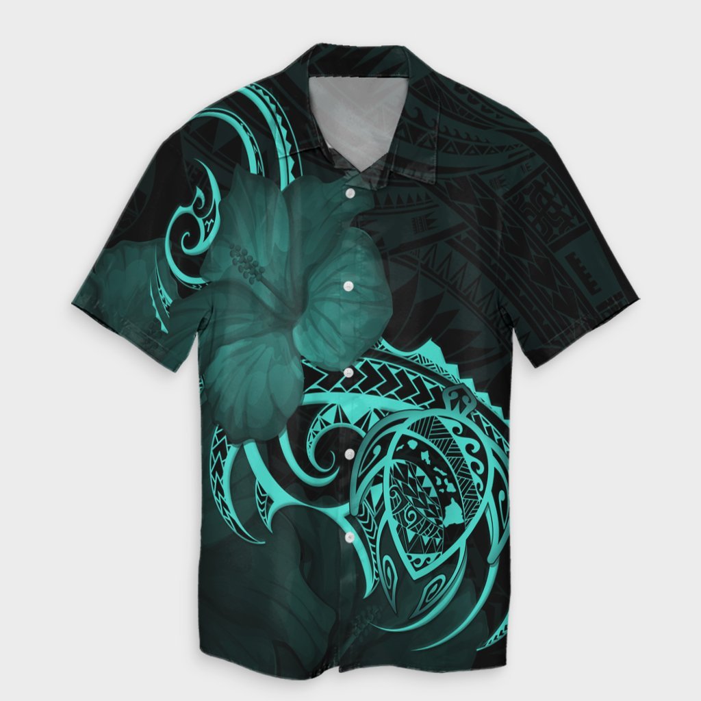 Hawaii Map Turtle Hibiscus Divise Polynesian Hawaiian Shirt Turquoise - AH Unisex Black - Polynesian Pride