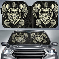 Hawaii Map Turtle Ohana Hibiscus Kakau Polynesian Car Sun Shade Auto Sun Shade Universal Fit Beige - Polynesian Pride