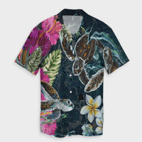 Hawaii Map Turtle Swimming Hibiscus Plumeria Moana Hawaiian Shirt - AH Unisex Black - Polynesian Pride