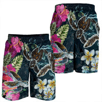 Hawaii Map Turtle Swimming Hibiscus Plumeria Moana Men's Shorts - AH - Polynesian Pride