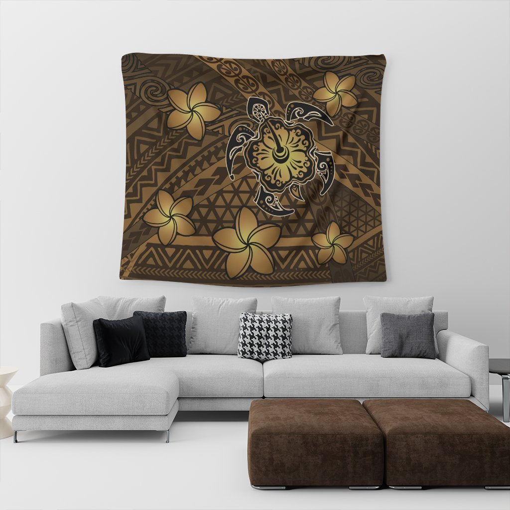 Hawaii Mix Polynesian Turtle Plumeria Tapestry - AH - Nick Style - Brown - Polynesian Pride