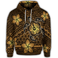 Hawaiian Mix Polynesian Turtle Plumeria Hoodie Nick Style Brown - Polynesian Pride