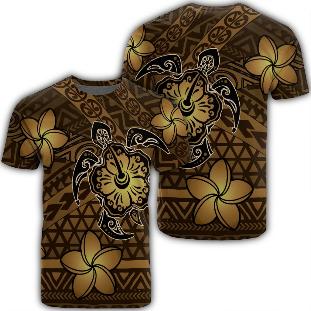 Hawaii Mix Polynesian Turtle Plumeria T Shirt Nick Style Brown Unisex Black - Polynesian Pride