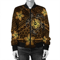 Hawaii Mix Polynesian Turtle Plumeria Bomber Jacket - AH - Nick Style - Brown - Polynesian Pride