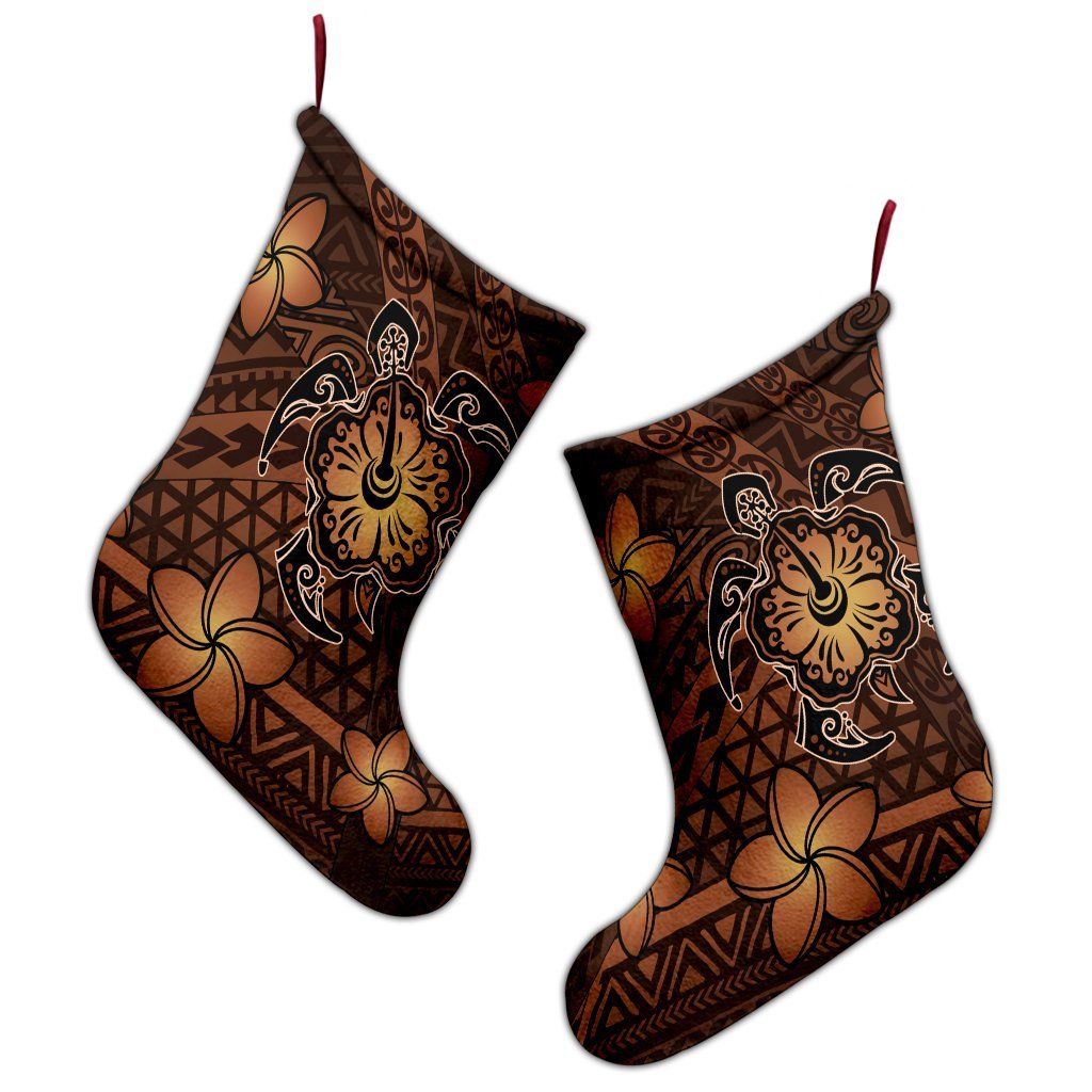 Hawaii Mix Polynesian Turtle Plumeria Christmas Stocking - AH - Nick Style - Orange - Polynesian Pride