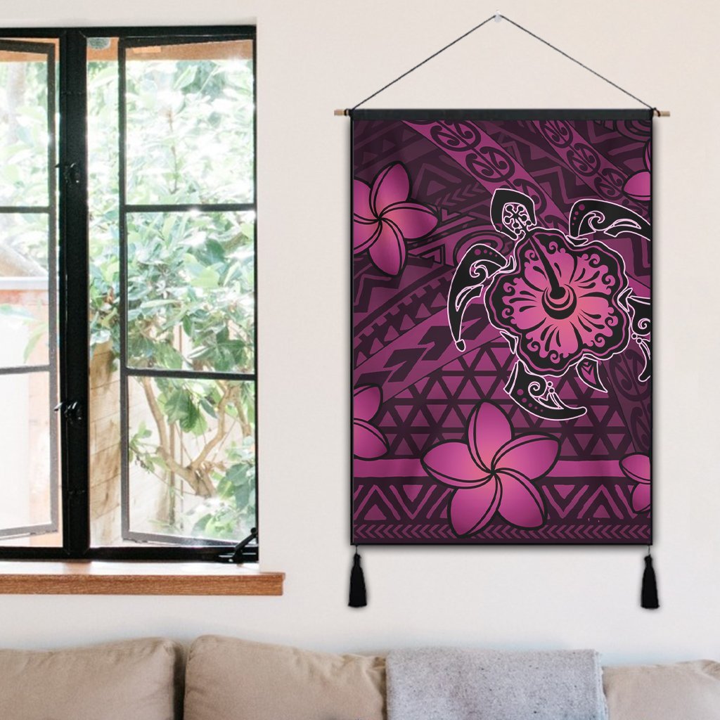 Hawaii Mix Polynesian Turtle Plumeria Hanging Poster - AH - Nick Style - Pink - Polynesian Pride