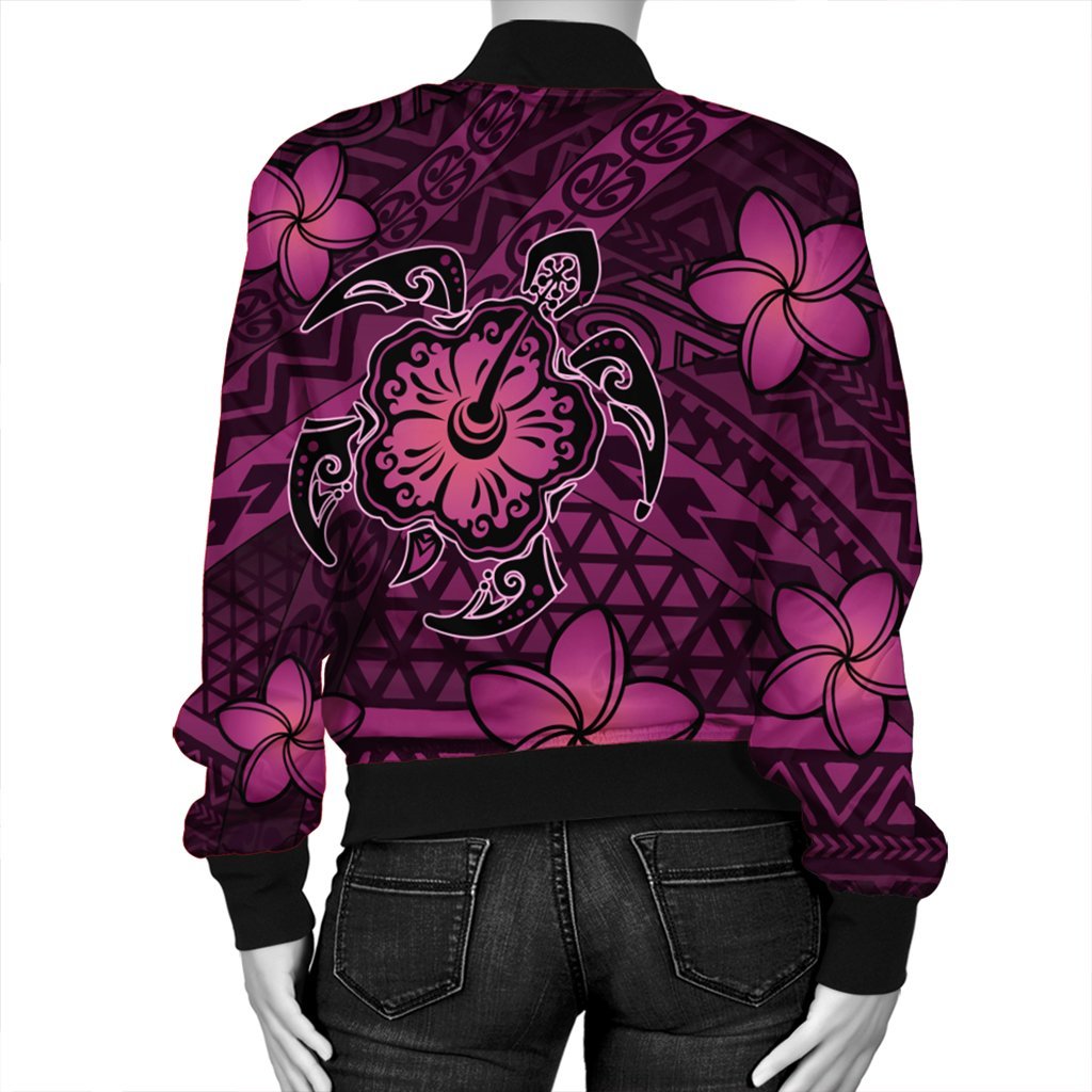 Hawaii Mix Polynesian Turtle Plumeria Bomber Jacket - AH - Nick Style - Pink - Polynesian Pride
