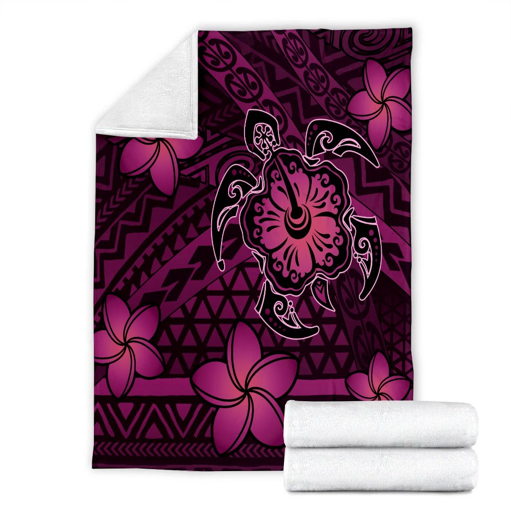 Hawaii Mix Polynesian Turtle Plumeria Premium Blankets - AH - Nick Style - Pink - Polynesian Pride
