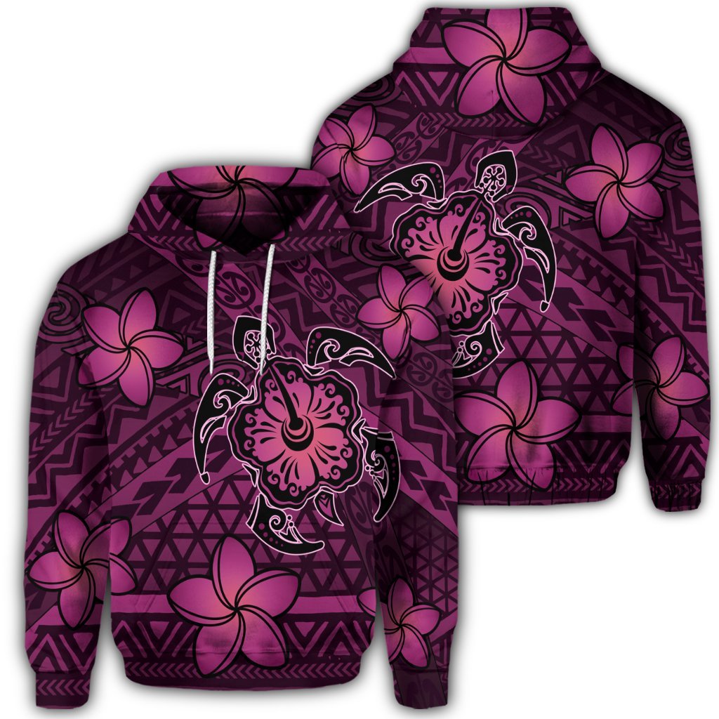 Hawaiian Mix Polynesian Turtle Plumeria Hoodie Nick Style Pink Unisex Art - Polynesian Pride