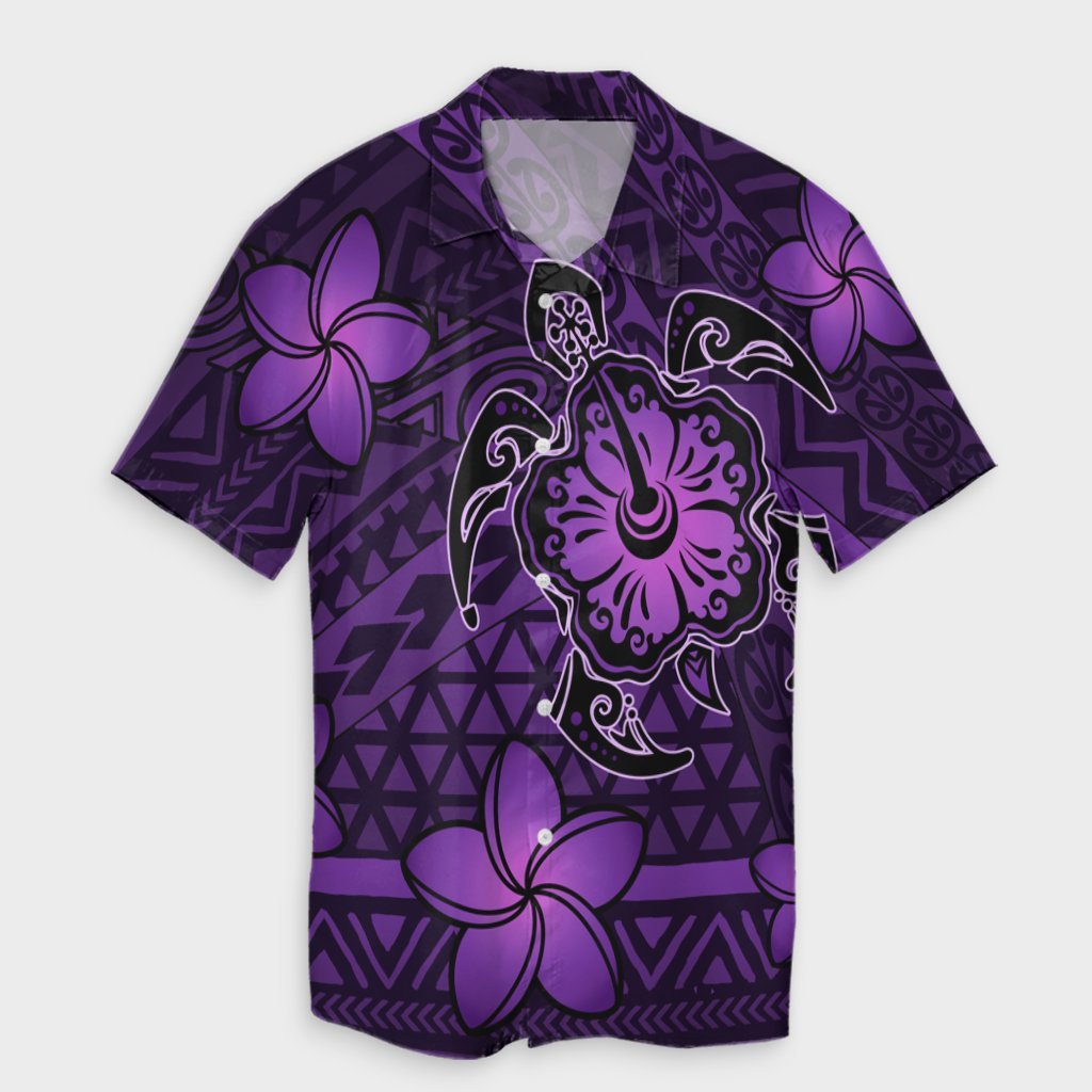 Hawaii Mix Polynesian Turtle Plumeria Hawaiian Shirt - AH - Nick Style - Purple Unisex Black - Polynesian Pride
