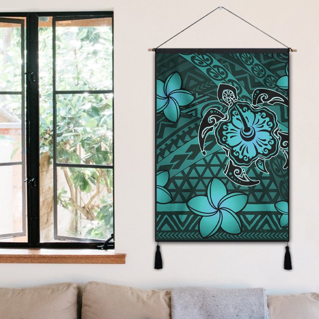 Hawaii Mix Polynesian Turtle Plumeria Hanging Poster - AH - Nick Style - Turquoise - Polynesian Pride