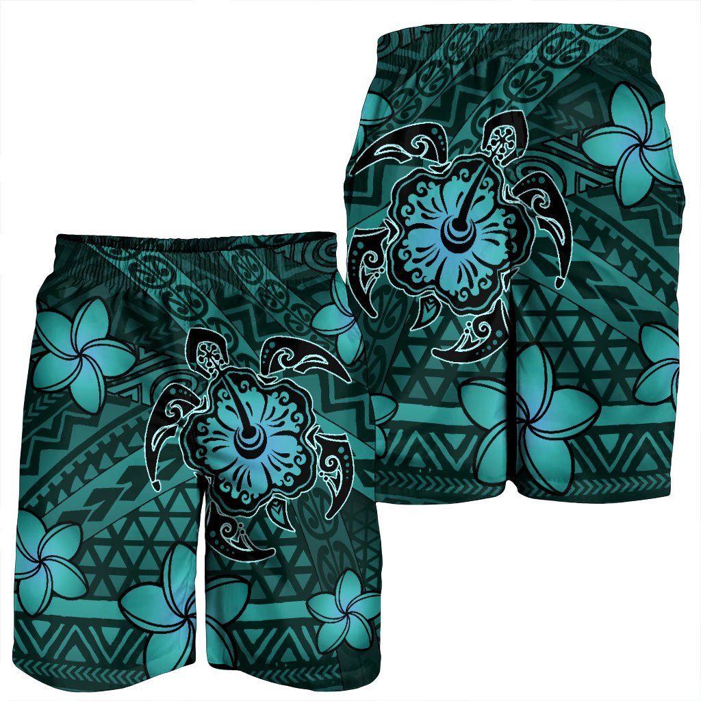 Hawaii Mix Polynesian Turtle Plumeria Men's Shorts - AH - Nick Style - Turquoise - Polynesian Pride