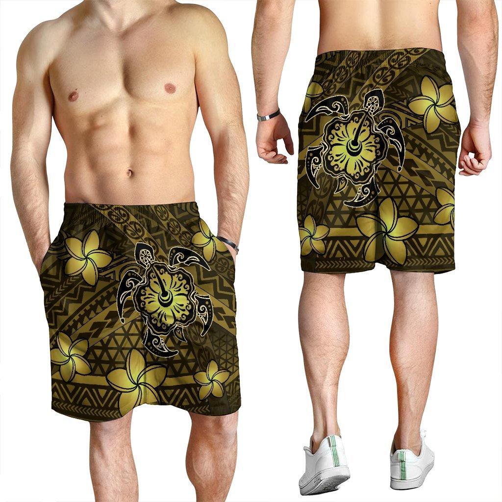 Hawaii Mix Polynesian Turtle Plumeria Men's Shorts - AH - Nick Style - Yellow - Polynesian Pride