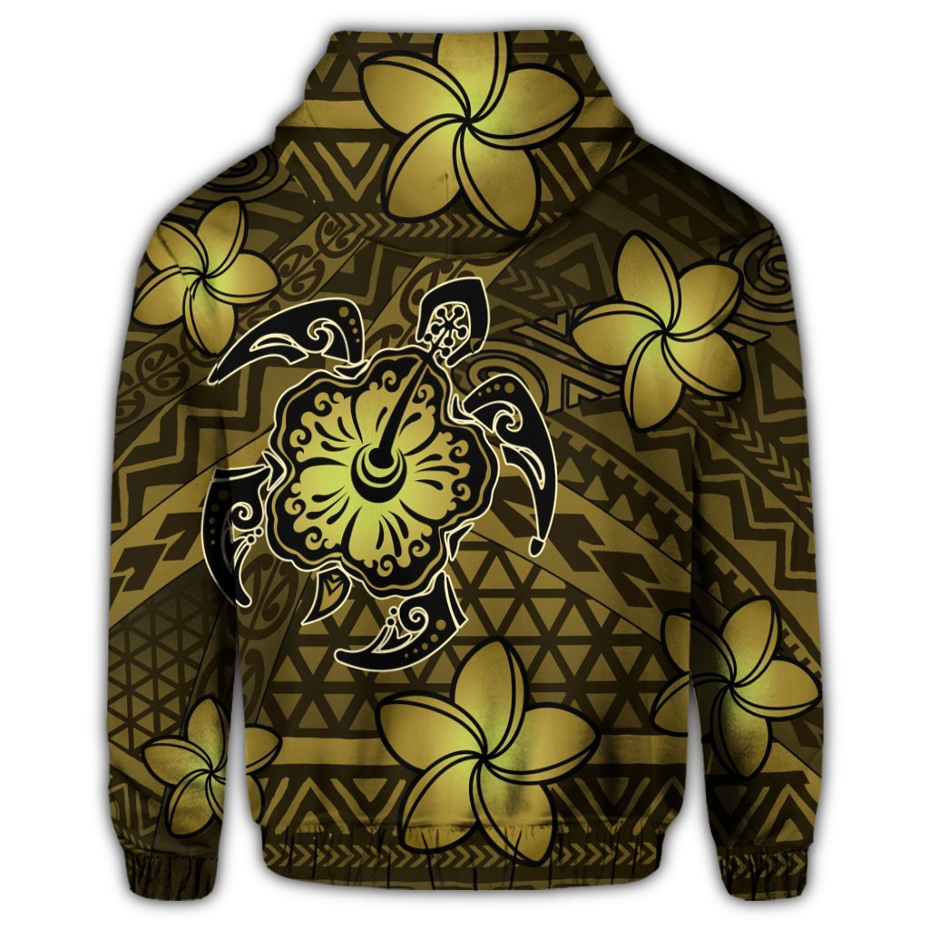 Hawaii Mix Polynesian Turtle Plumeria Zip Hoodie Nick Style Yellow - Polynesian Pride