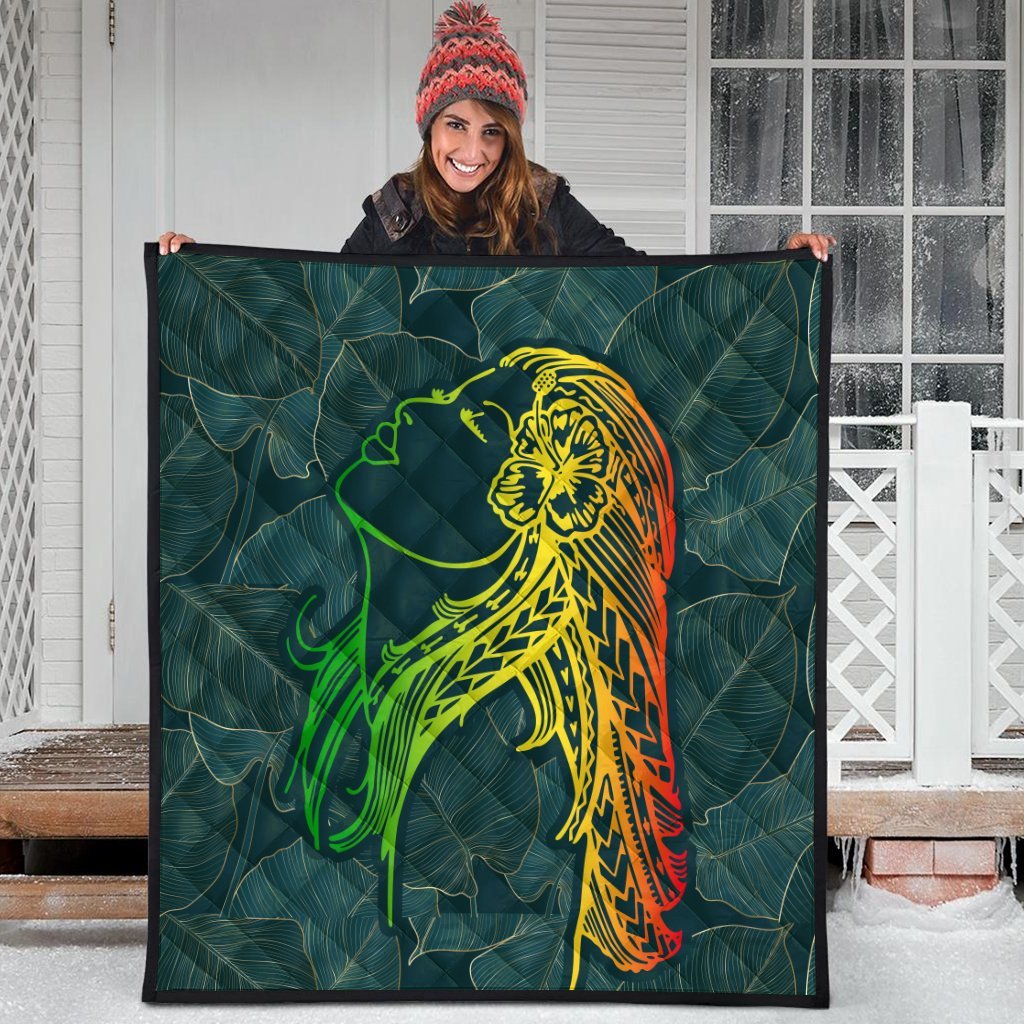 Hawaii Monstera Kalo Hula Girl Kanaka Maoli Premium Quilts - AH - Polynesian Pride