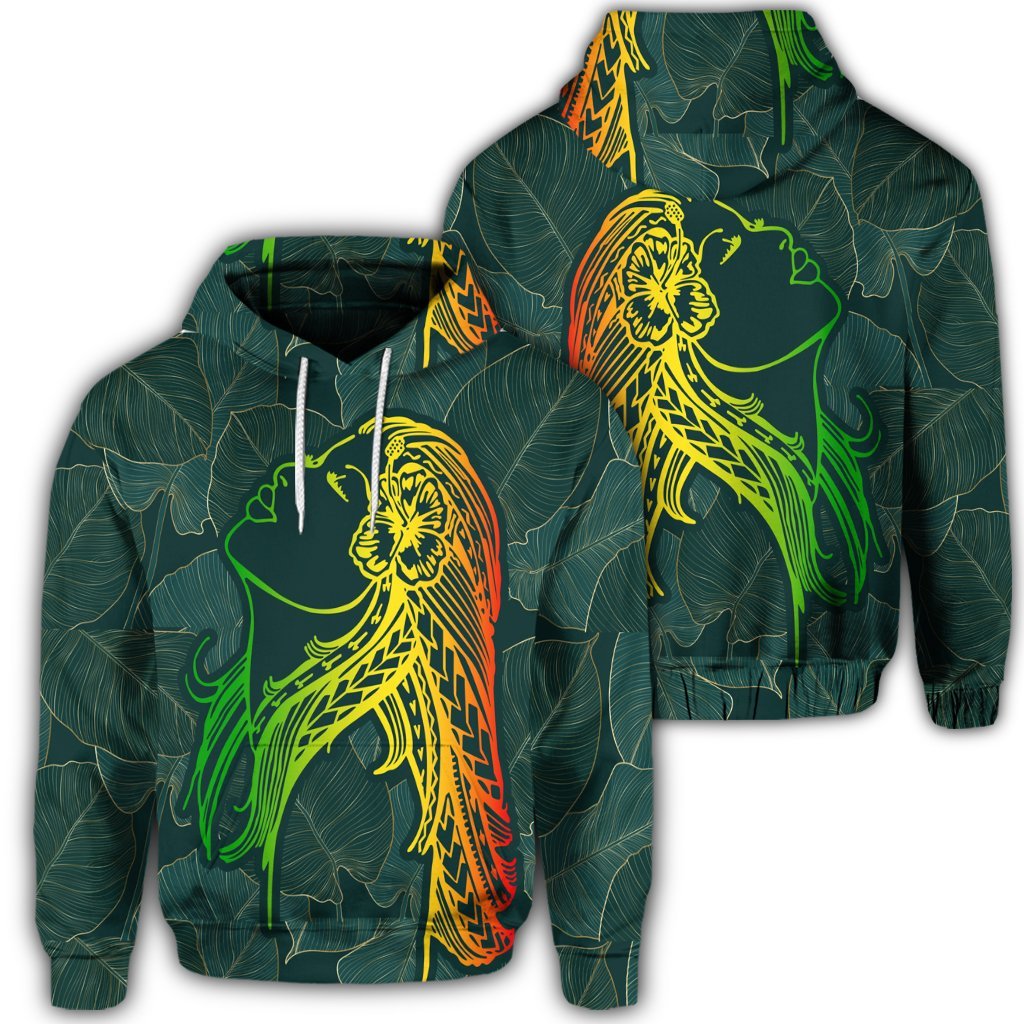 Hawaiian Monstera Kalo Hula Girl Kanaka Maoli Hoodie Unisex Art - Polynesian Pride