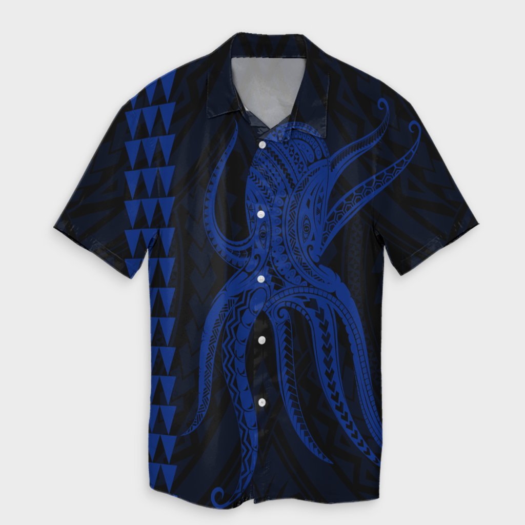 Hawaii Octopus KaKau Polynesian Hawaiian Shirt - Blue - AH Unisex Black - Polynesian Pride