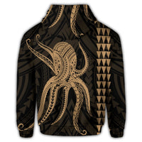 Hawaii Octopus KaKau Polynesian Zip Hoodie Gold - Polynesian Pride