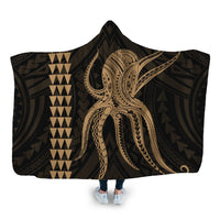 Hawaii Octopus KaKau Polynesian Hooded Blanket - Gold - AH Hooded Blanket White - Polynesian Pride
