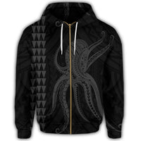 Hawaii Octopus KaKau Polynesian Zip Hoodie Gray - Polynesian Pride