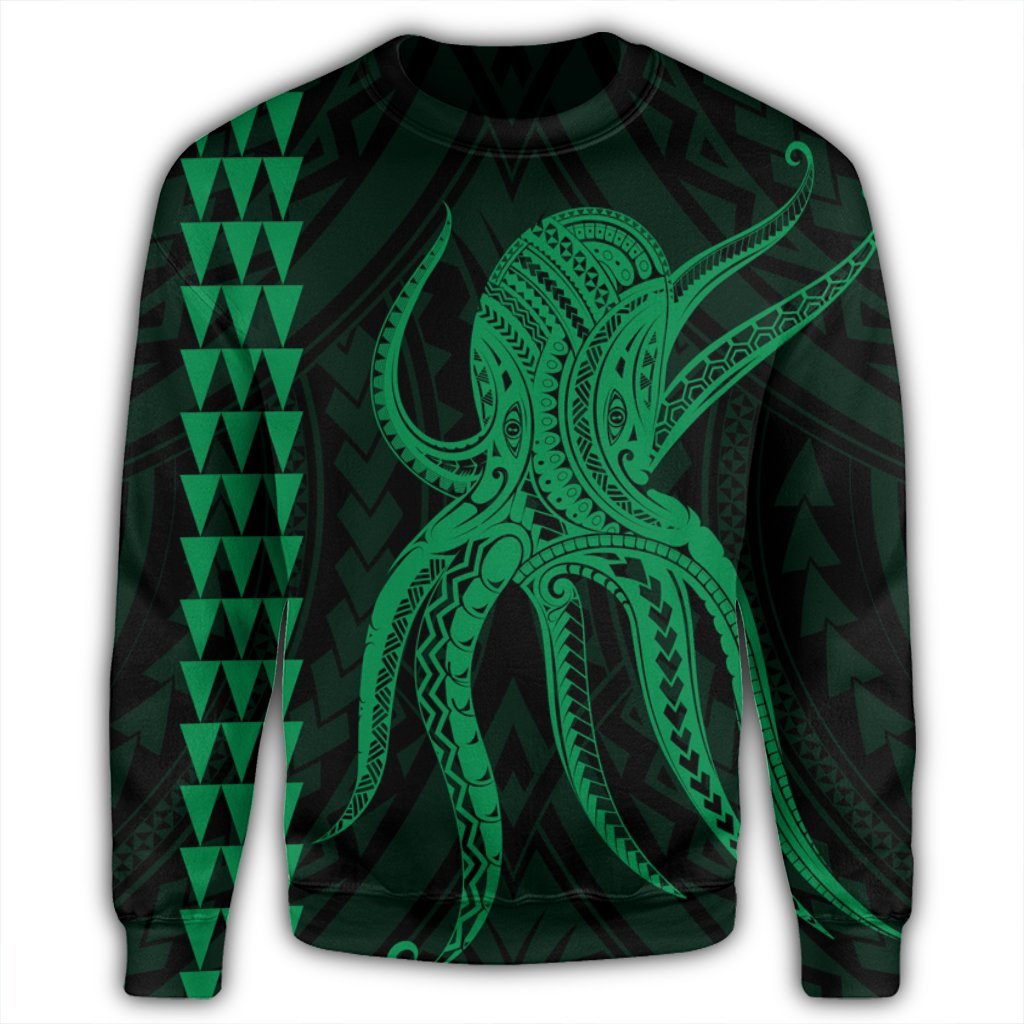 Hawaii Octopus KaKau Polynesian Sweatshirt - Green - AH - Polynesian Pride