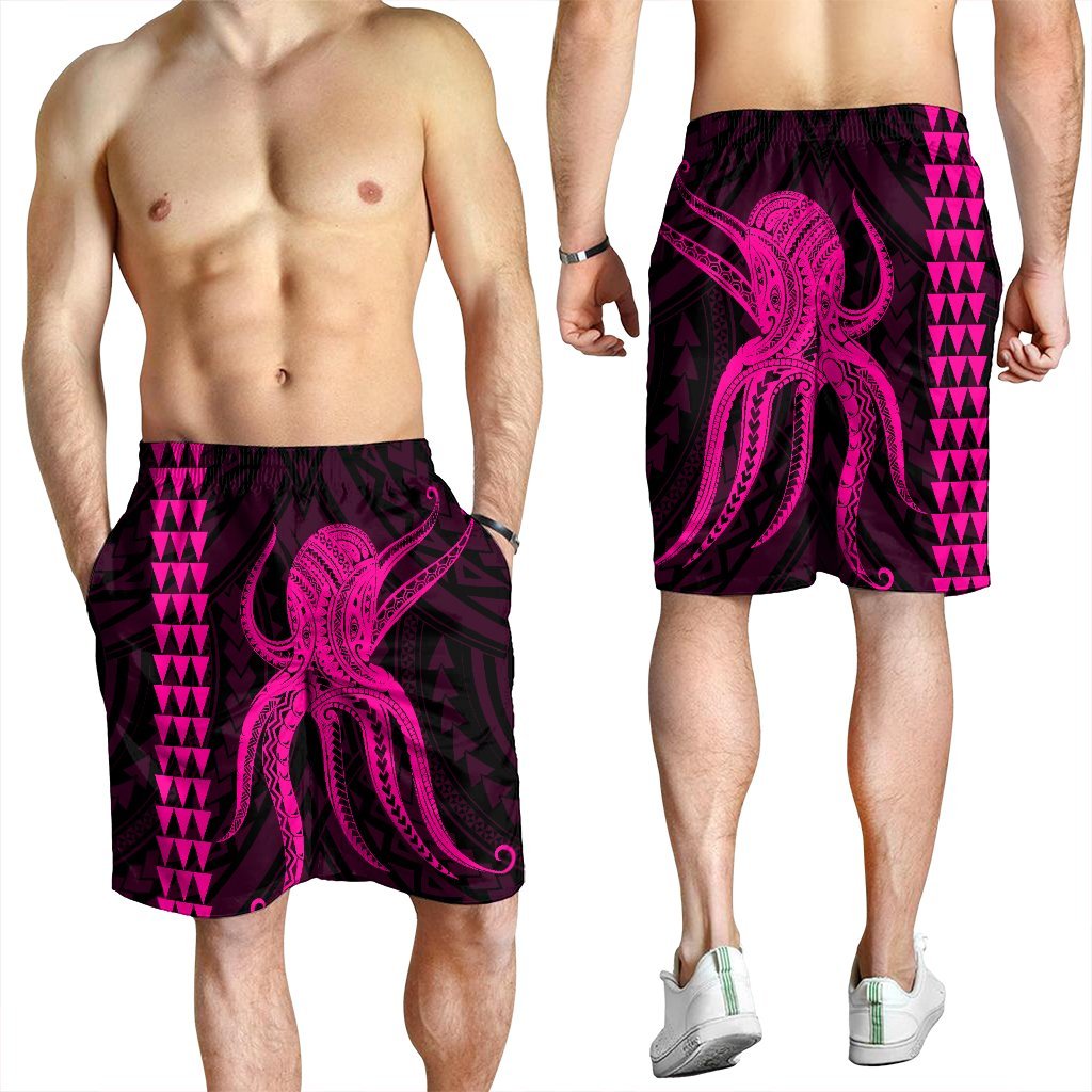 Hawaii Octopus KaKau Polynesian Men's Shorts - Pink - AH - Polynesian Pride