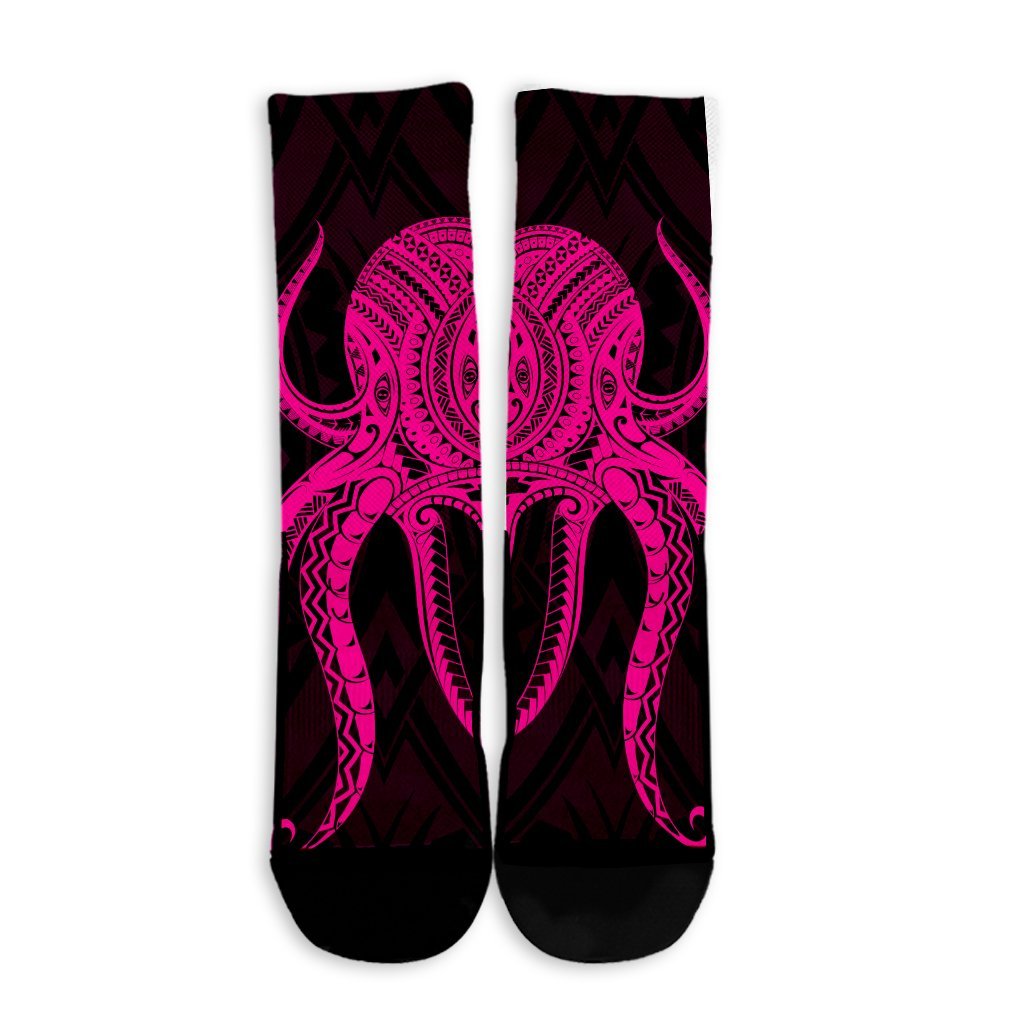 Hawaii Octopus KaKau Polynesian Crew Socks - Pink - AH - Polynesian Pride