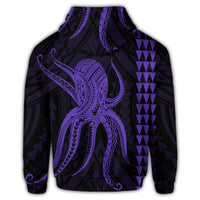 Hawaii Octopus KaKau Polynesian Zip Hoodie Purple - Polynesian Pride