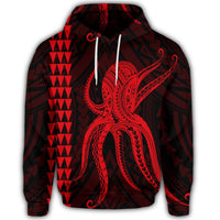 Hawaiian Octopus KaKau Polynesian Hoodie Red - Polynesian Pride